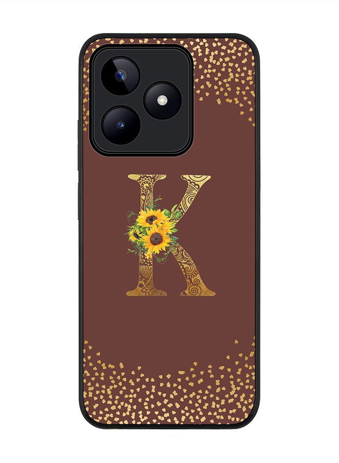 Stylizedd Rugged Black edge case for Realme C51 / Realme Note 50 4G,Custom Monogram Initial Letter Floral Pattern Alphabet - K (Brown) - Image 1