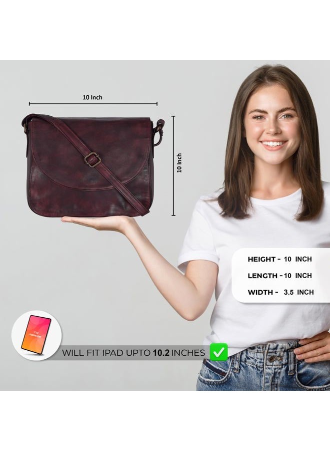 Ozora Vintage Genuine Leather Shoulder Crossbody Purse For Women with Adjustable Strap, Mobile Pocket & Inside Zipper, Bordeaux Wash, Medium - Image 2
