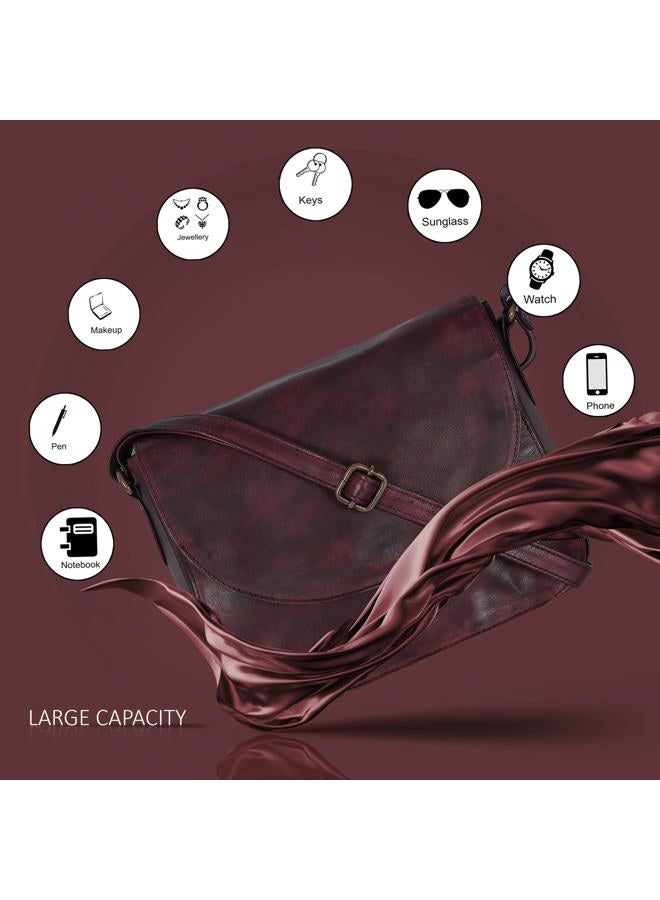 Ozora Vintage Genuine Leather Shoulder Crossbody Purse For Women with Adjustable Strap, Mobile Pocket & Inside Zipper, Bordeaux Wash, Medium - Image 3