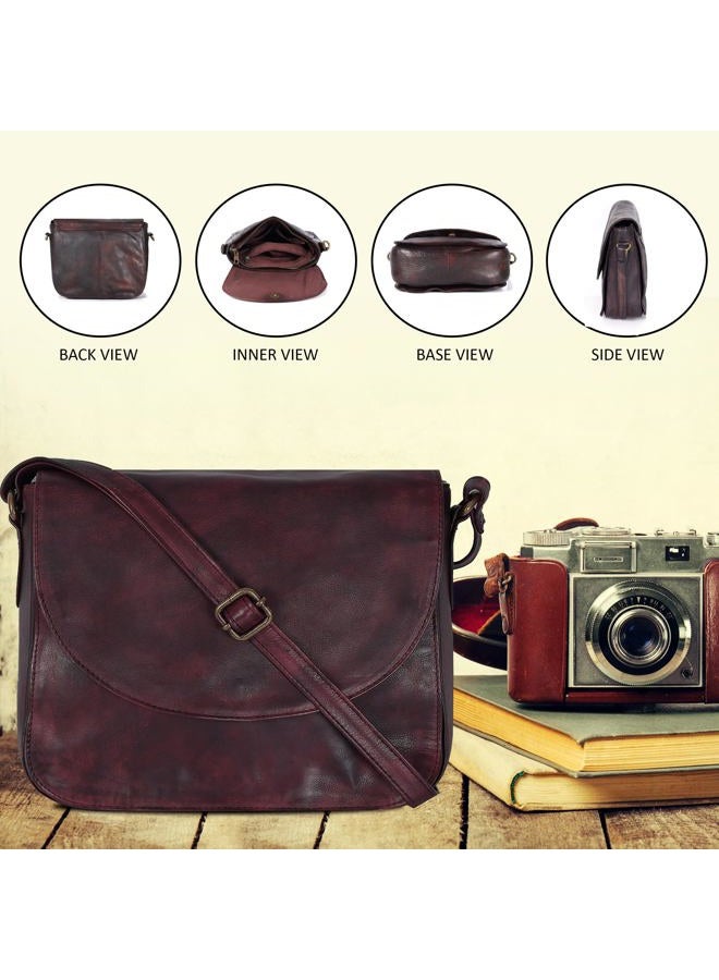 Ozora Vintage Genuine Leather Shoulder Crossbody Purse For Women with Adjustable Strap, Mobile Pocket & Inside Zipper, Bordeaux Wash, Medium - Image 5
