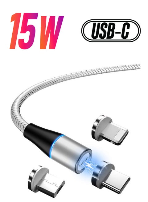 3 in 1 Magnetic Charging Cable 3A Fast Charging Compatible with Micro USB Type C and Lightning