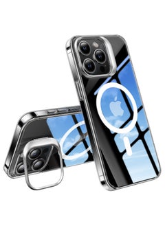 Magnetic Clear, 16FT [Mil-Grade Protection][Compatible with MagSafe] Stash Lens Stand Transparent Anti-Scratch Shockproof Slim Case for iPhone 15 Pro, Crystal Clear