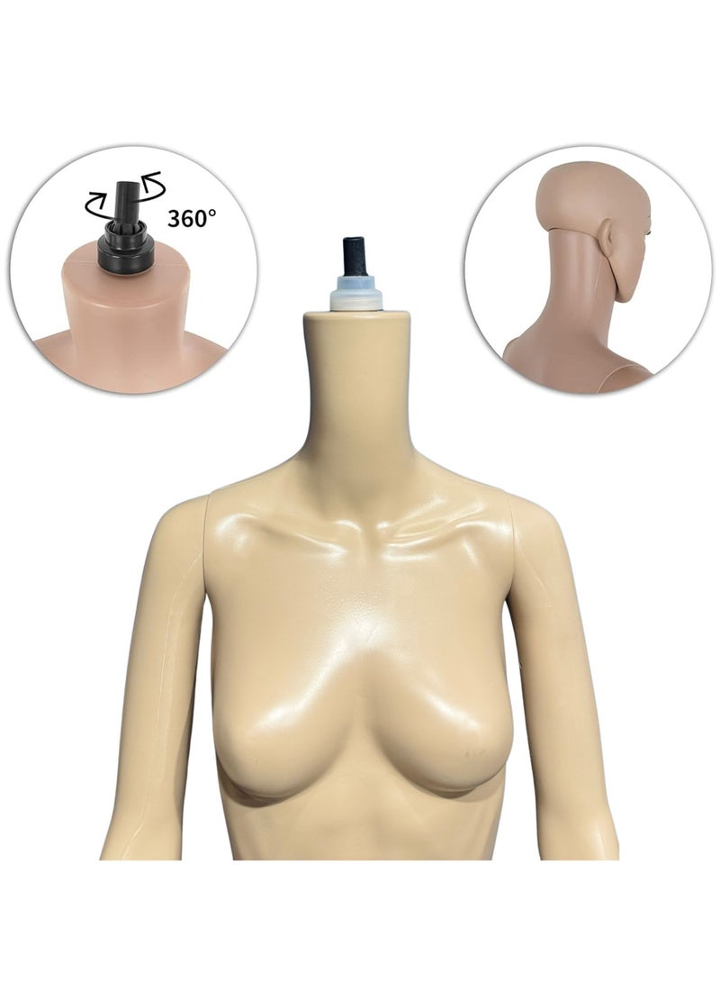 أورتوك عارضة أزياء بجذع جسم أنثوي كامل الجسم - حامل مانيكان عرض 177 سم مع نمط رأس متنوع، أجزاء قابلة للفصل 360 درجة قابلة للدوران، قاعدة مانيكان بلاستيكية ثابتة معدنية لمحلات الملابس - قطعة واحدة فقط - Image 3