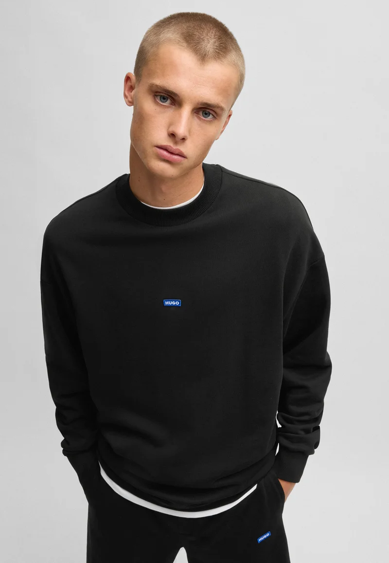 HUGO Cotton-terry sweatshirt with blue logo label