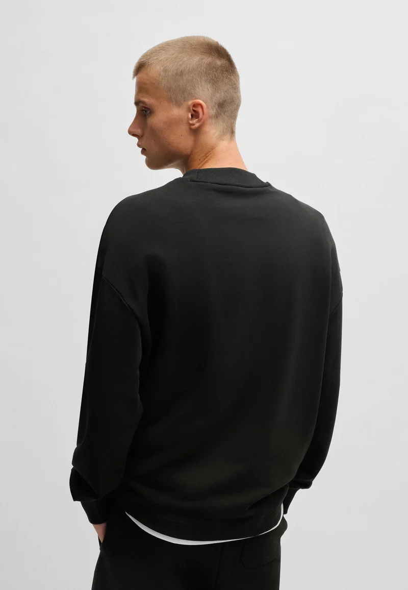 HUGO Cotton-terry sweatshirt with blue logo label