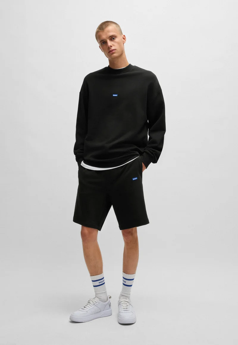 HUGO Cotton-terry sweatshirt with blue logo label