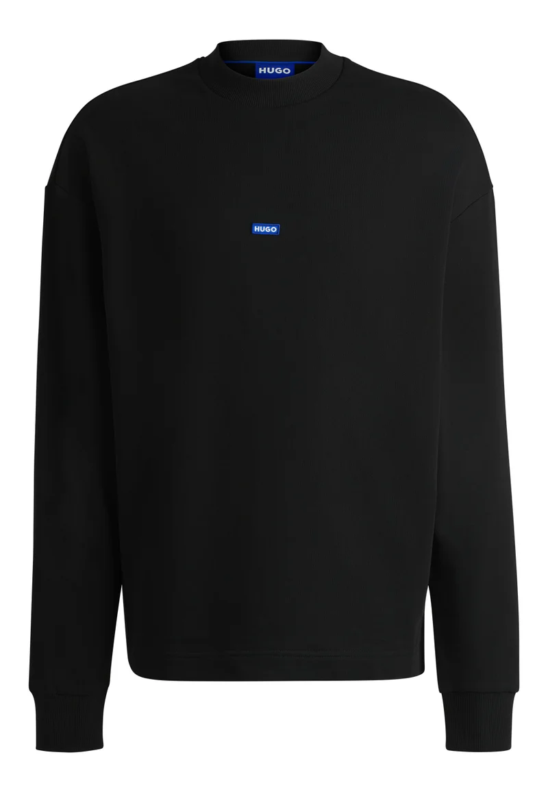 HUGO Cotton-terry sweatshirt with blue logo label