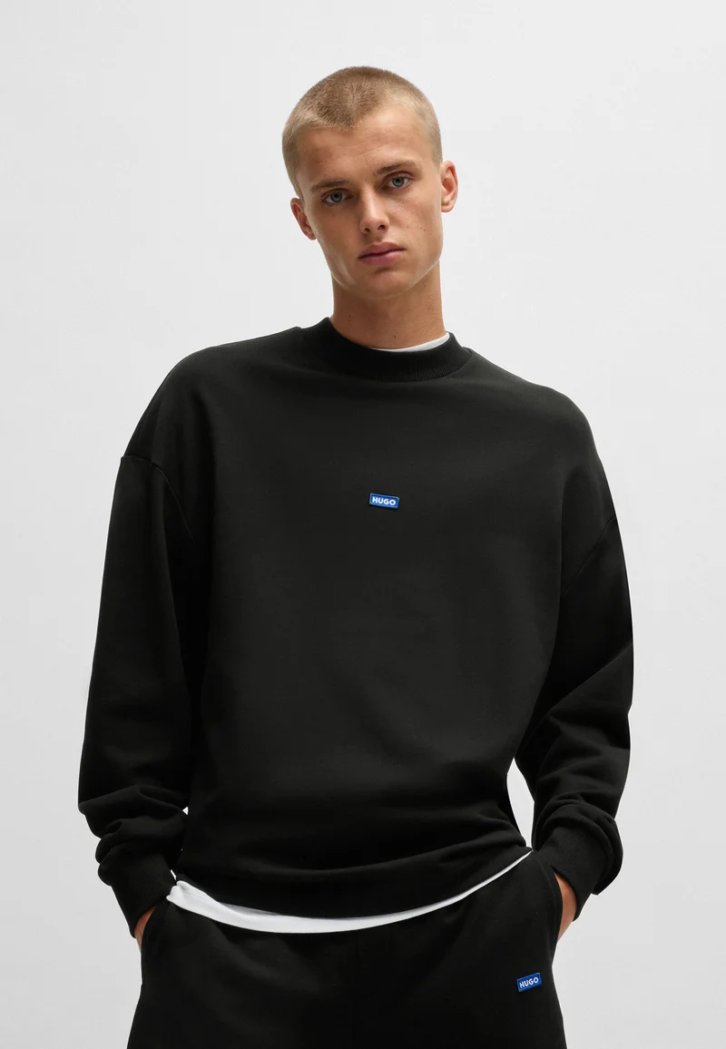 HUGO Cotton-terry sweatshirt with blue logo label