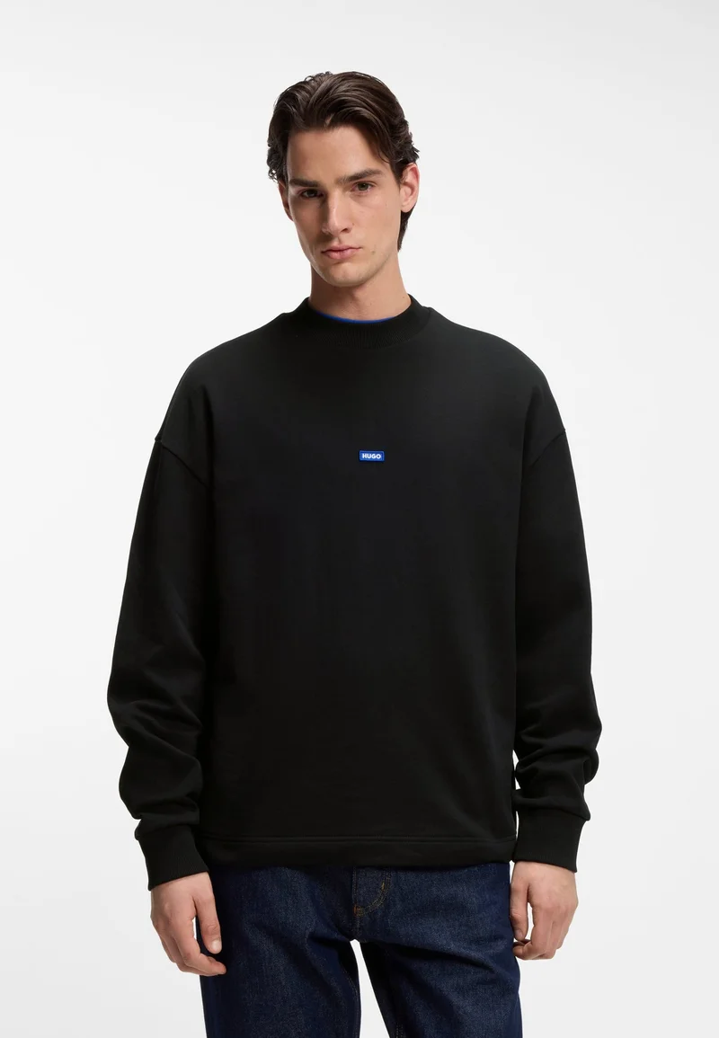 HUGO Cotton-terry sweatshirt with blue logo patch