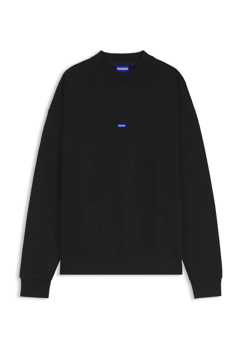 HUGO Black Cotton-terry sweatshirt with blue logo patch for Men | Best Price UAE