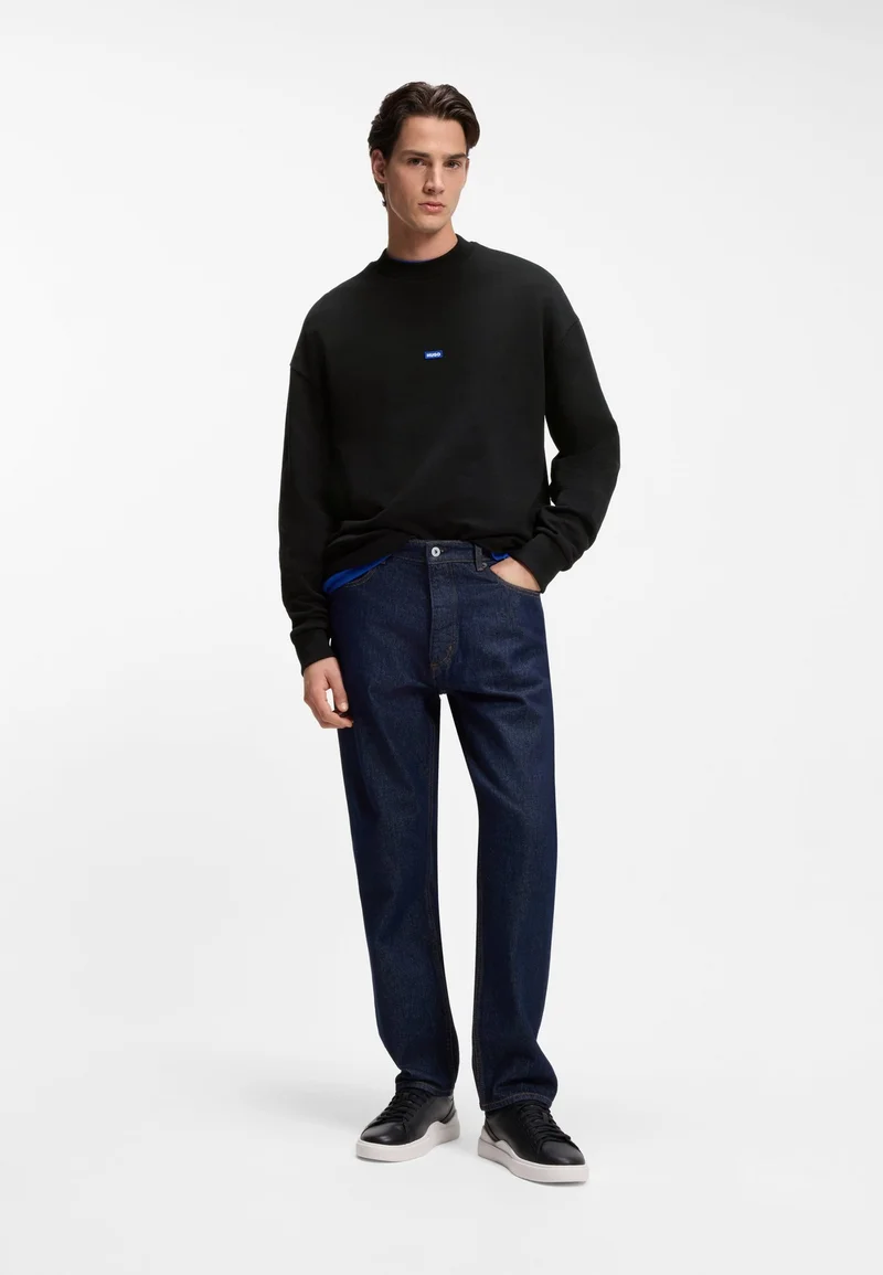 HUGO Black Cotton-terry sweatshirt with blue logo patch for Men | Best Price UAE
