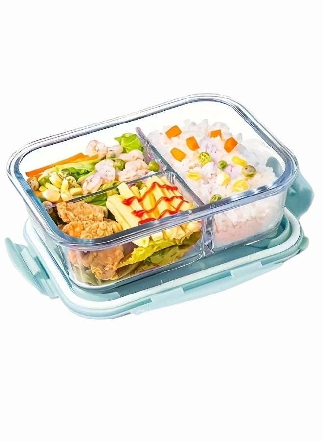 فالمر 1عبوة من حاويات تحضير الوجبات من الزجاج مقسمة لى 3 اقسام حاويات غداء زجاجية محكمة الغلق بسعة 1040مل، حاويات تخزين طعام زجاجية مع اغطية، مناسبة للميكروويف والفرن والفريزر وغسالة الصحون - Image 1