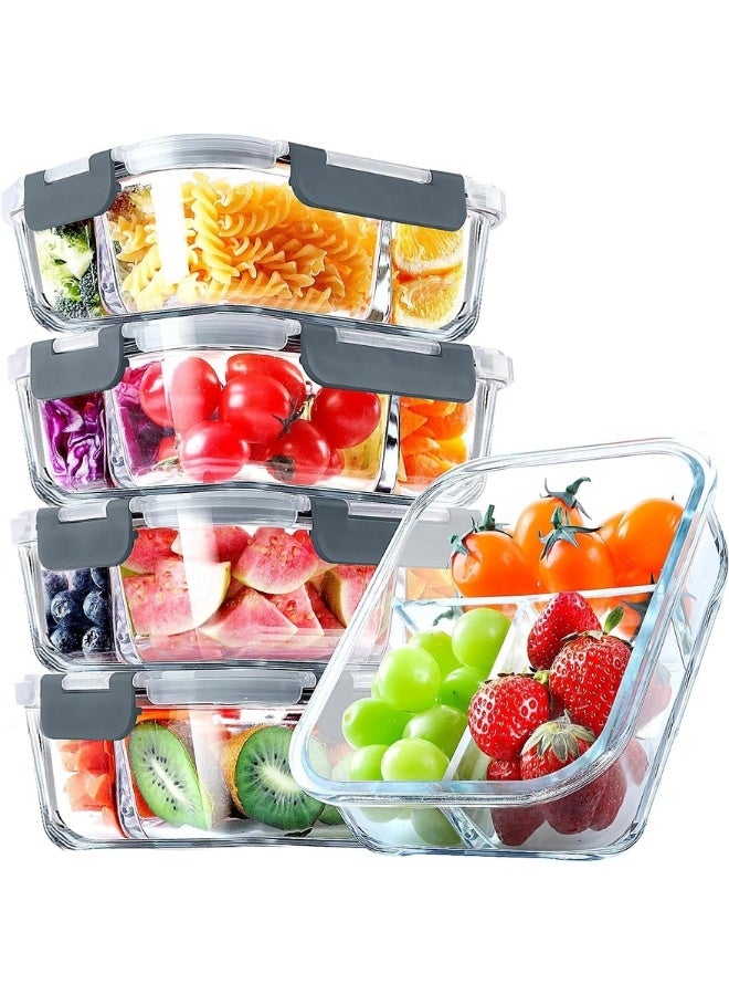 فالمر 1عبوة من حاويات تحضير الوجبات من الزجاج مقسمة لى 3 اقسام حاويات غداء زجاجية محكمة الغلق بسعة 1040مل، حاويات تخزين طعام زجاجية مع اغطية، مناسبة للميكروويف والفرن والفريزر وغسالة الصحون - Image 2