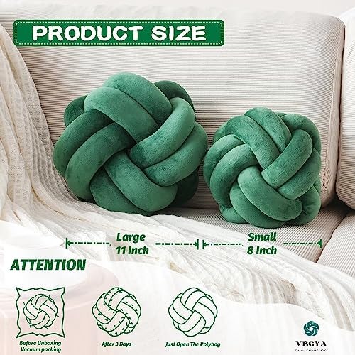 VBGYA Knot Pillow Ball, Soft Decorative Throw Pillows Cushion, 11 Inch Round Plush Knotted Pillows Dark Green Pillow, Modern Home Throw Knot Decorative Cushion for Bedroom, Sofa, Couch - Image 2