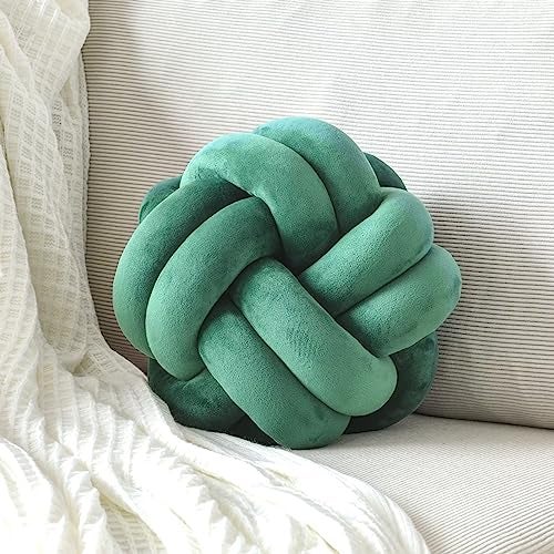 VBGYA Knot Pillow Ball, Soft Decorative Throw Pillows Cushion, 11 Inch Round Plush Knotted Pillows Dark Green Pillow, Modern Home Throw Knot Decorative Cushion for Bedroom, Sofa, Couch - Image 1