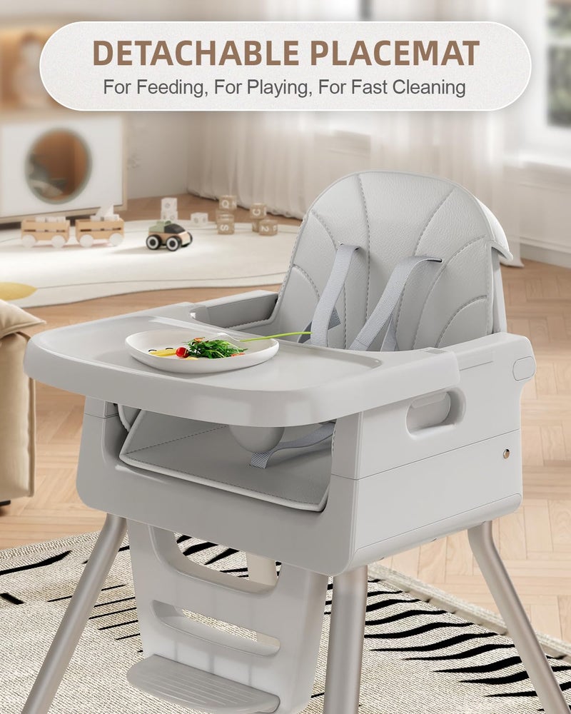 EverKiddo Baby High Chair for 6 Months+, Foldable High Chairs for Babies and Toddlers, Convertible Toddler Chair, Adjustable Tray & Footrest, Lightweight, Stable & Easy to Clean(Gray) - Image 4