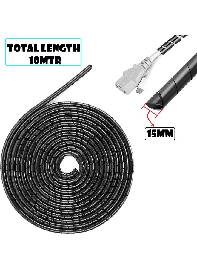Poaker Spiral Wire Cable Wrap - Protective Cable Cover And Tidy Sleeve For Pc, Tv, Home And Office Cables Spiral Wrapping Band Organizer (Black, 15Mm) - Image 2