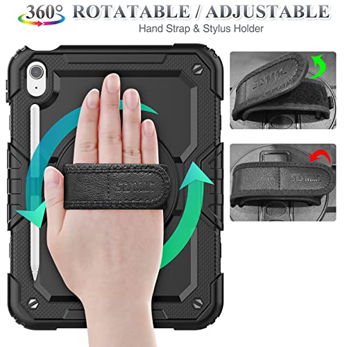 SEYMAC stock حافظة SEYMAC لجهاز iPad (A16) الجيل 11/10 11''/10.9'' 2025/2022، حافظة حماية كاملة ضد السقوط مع واقي شاشة وحزام يد دوار 360°، أسود - Image 2