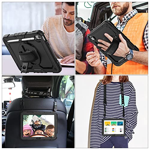 SEYMAC stock حافظة SEYMAC لجهاز iPad (A16) الجيل 11/10 11''/10.9'' 2025/2022، حافظة حماية كاملة ضد السقوط مع واقي شاشة وحزام يد دوار 360°، أسود - Image 4