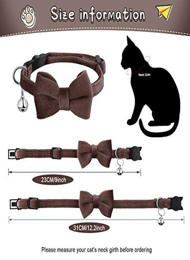 Weewooday 4 Pieces Cat Bow Tie Collar with Bell Breakaway Cat Comfortable Velvet with Cute Safety Pet Collar for Pet Kitten Puppy(Small,Black, Gray, Coffee, Blue) - Image 2