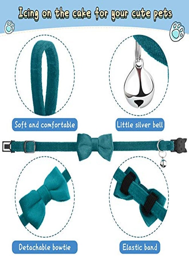 Weewooday 4 Pieces Cat Bow Tie Collar with Bell Breakaway Cat Comfortable Velvet with Cute Safety Pet Collar for Pet Kitten Puppy(Small,Black, Gray, Coffee, Blue) - Image 5
