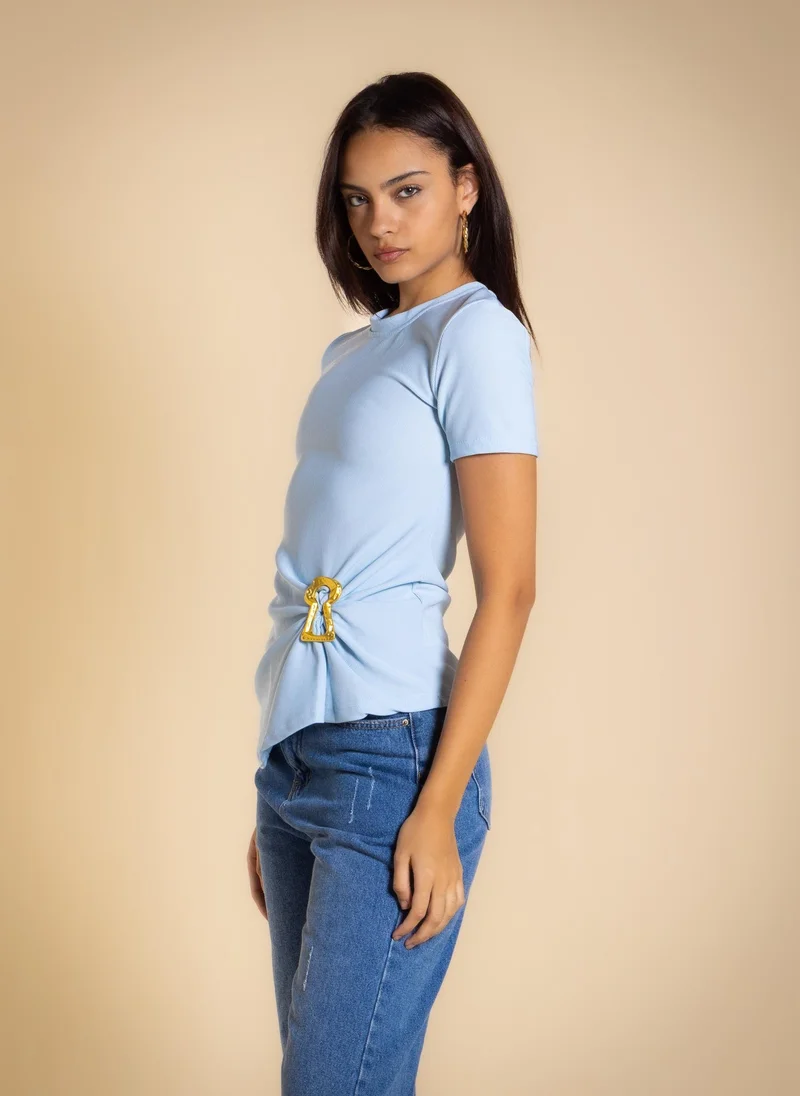 SHAPES Blue RIB TOP WITH BROOCH for Women | Best Price UAE