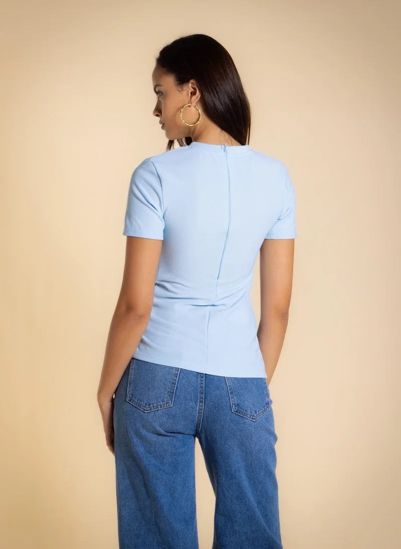 SHAPES Blue RIB TOP WITH BROOCH for Women | Best Price UAE