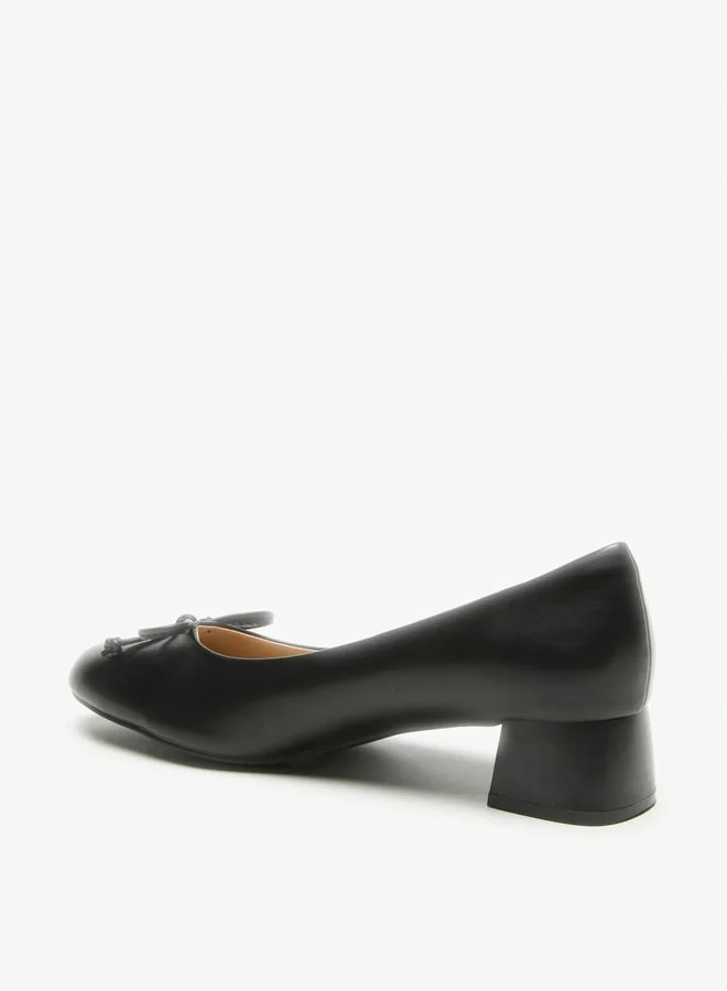 Flora Bella By Shoexpress Solid Slip On Shoes with Block Heels and Bow Accent