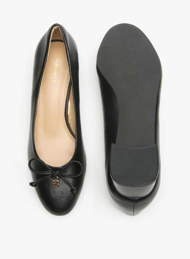Flora Bella By Shoexpress Solid Slip On Shoes with Block Heels and Bow Accent