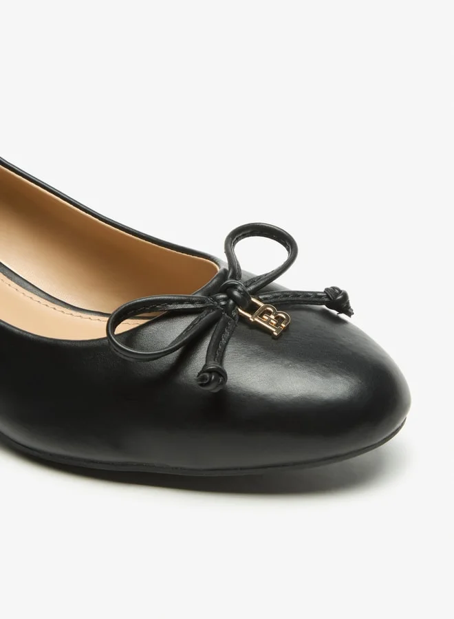 Flora Bella By Shoexpress Solid Slip On Shoes with Block Heels and Bow Accent