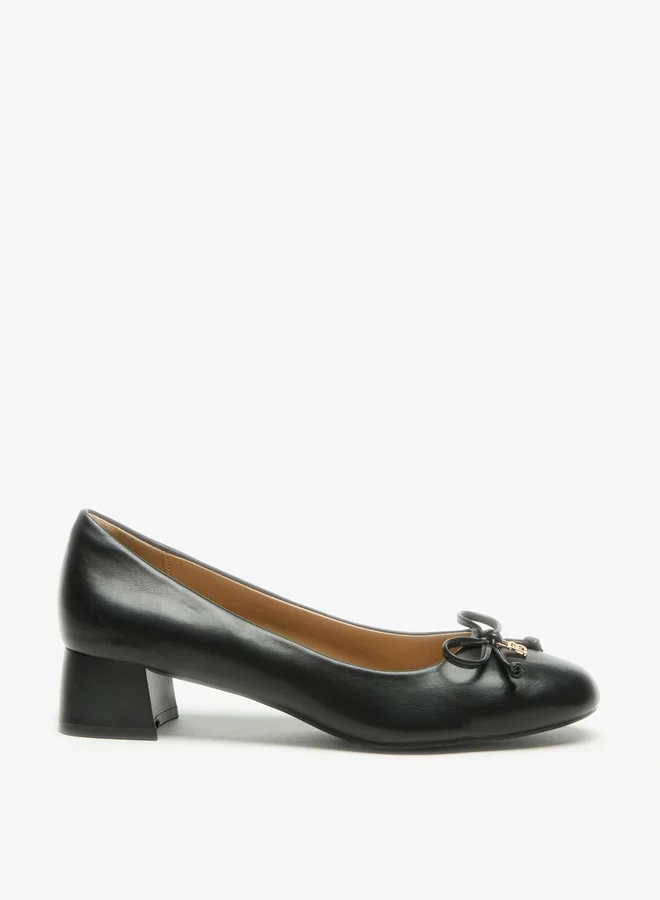 Flora Bella By Shoexpress Solid Slip On Shoes with Block Heels and Bow Accent