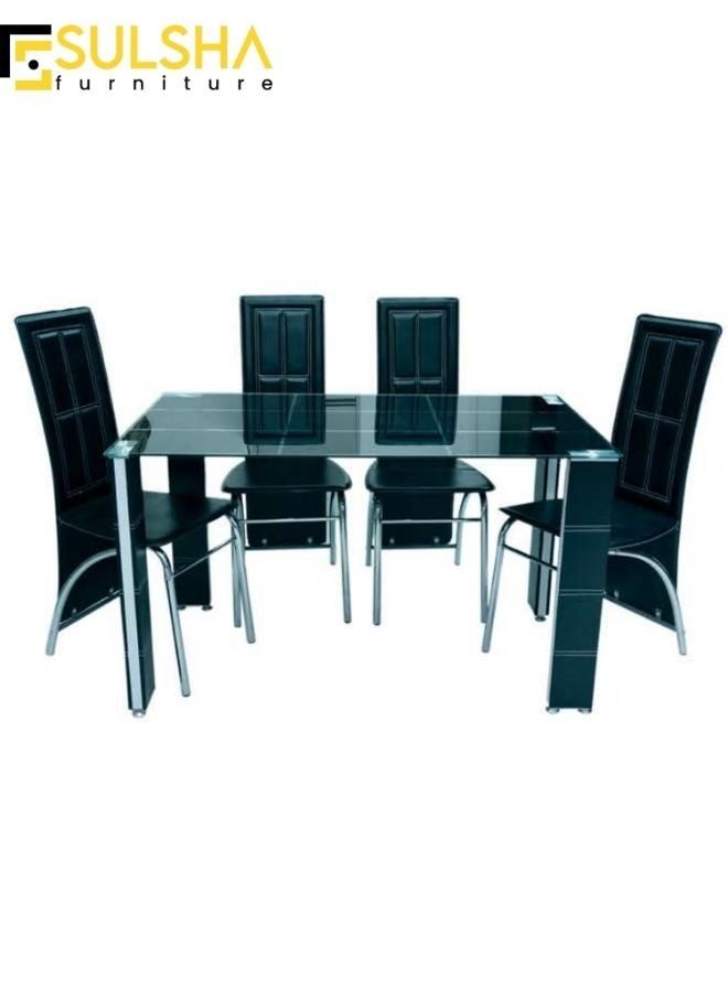 SULSHA 1+6 Modern Glass Top Dining Table With Leather Poshish Chair