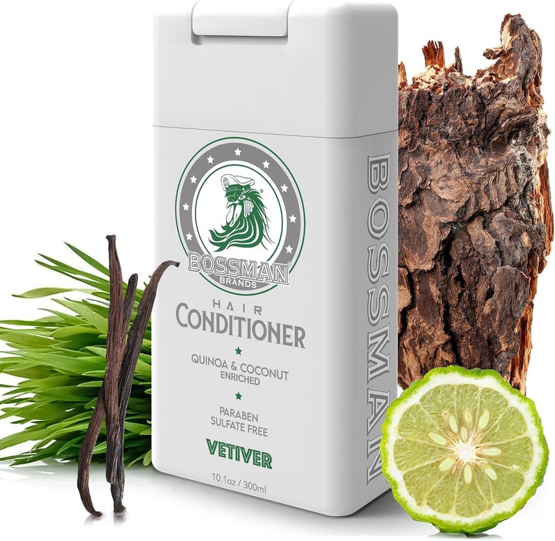 bossman Moisturizing Hair Conditioner for Men Stimulates Hydrates Soothes Men's Hair and Scalp Natural Quinoa & Coconut Enriched  Paraben & Sulfate Free (Vetiver X Scent) - Image 1