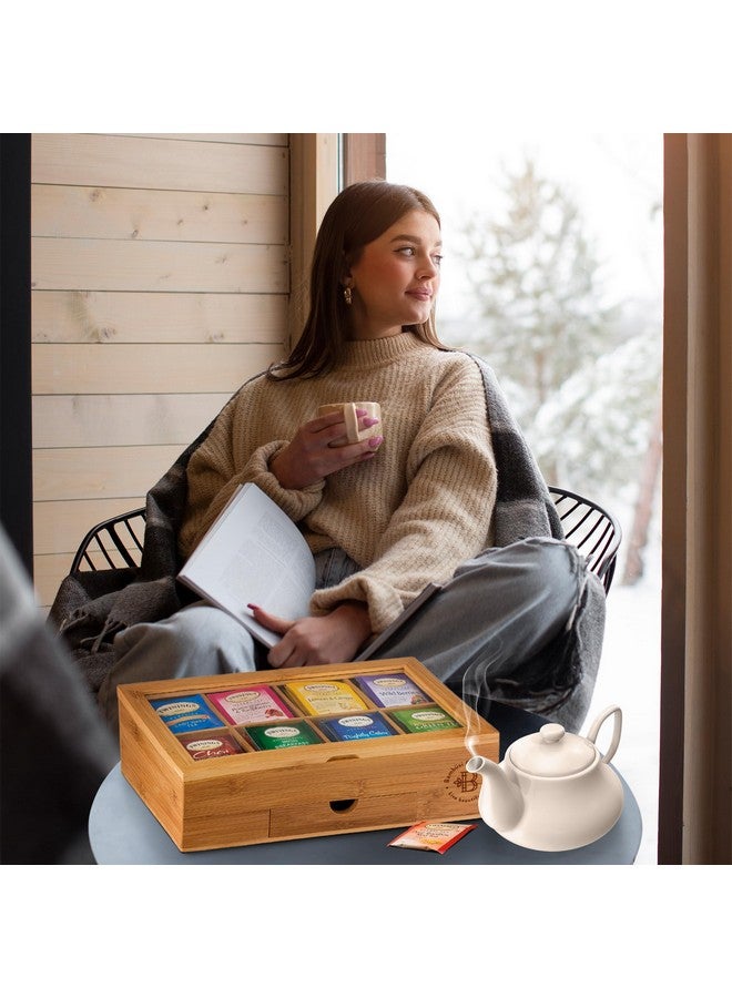 Bambüsi Bamboo Tea Bag Organizer Storage Box with Drawer & Acrylic Window - Magnetic Lid Keeps Contents Fresh - Ideal Mothers Day Gifts for Mom - Gift Caddy (Tea Not Included) - Image 1