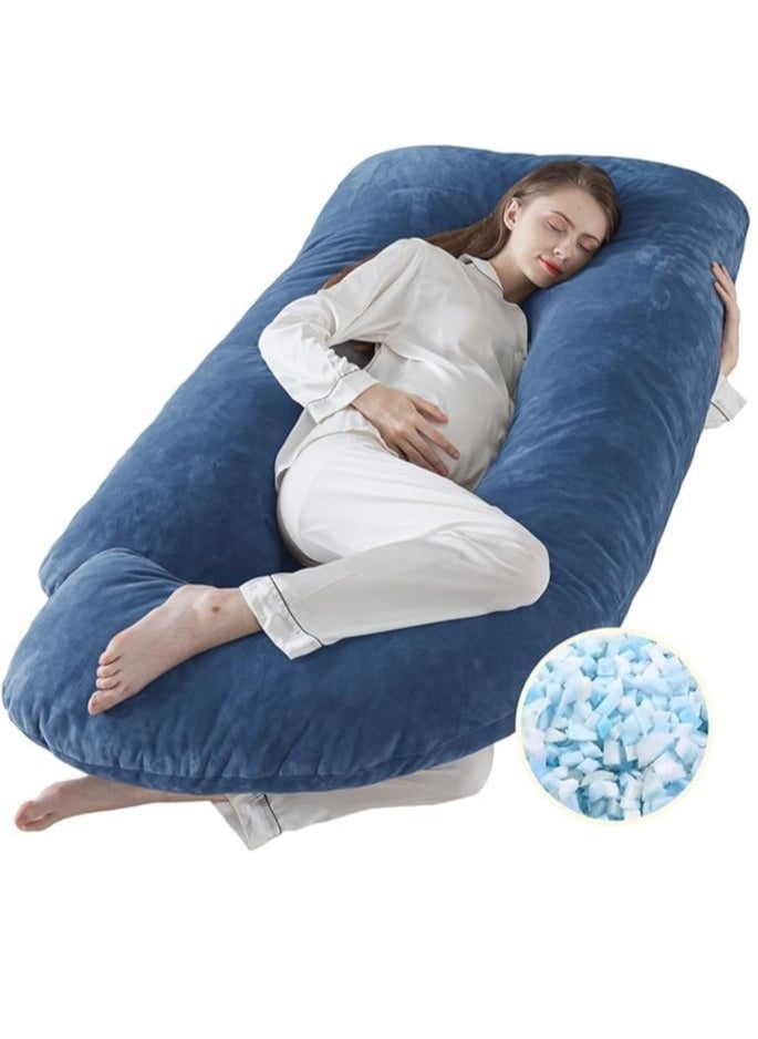 Arabest Pregnancy Pillows, Full Body Pillow with Removable Velvet Cover, Maternity Pillow for Pregnant Women (Dark Blue)  - Image 1