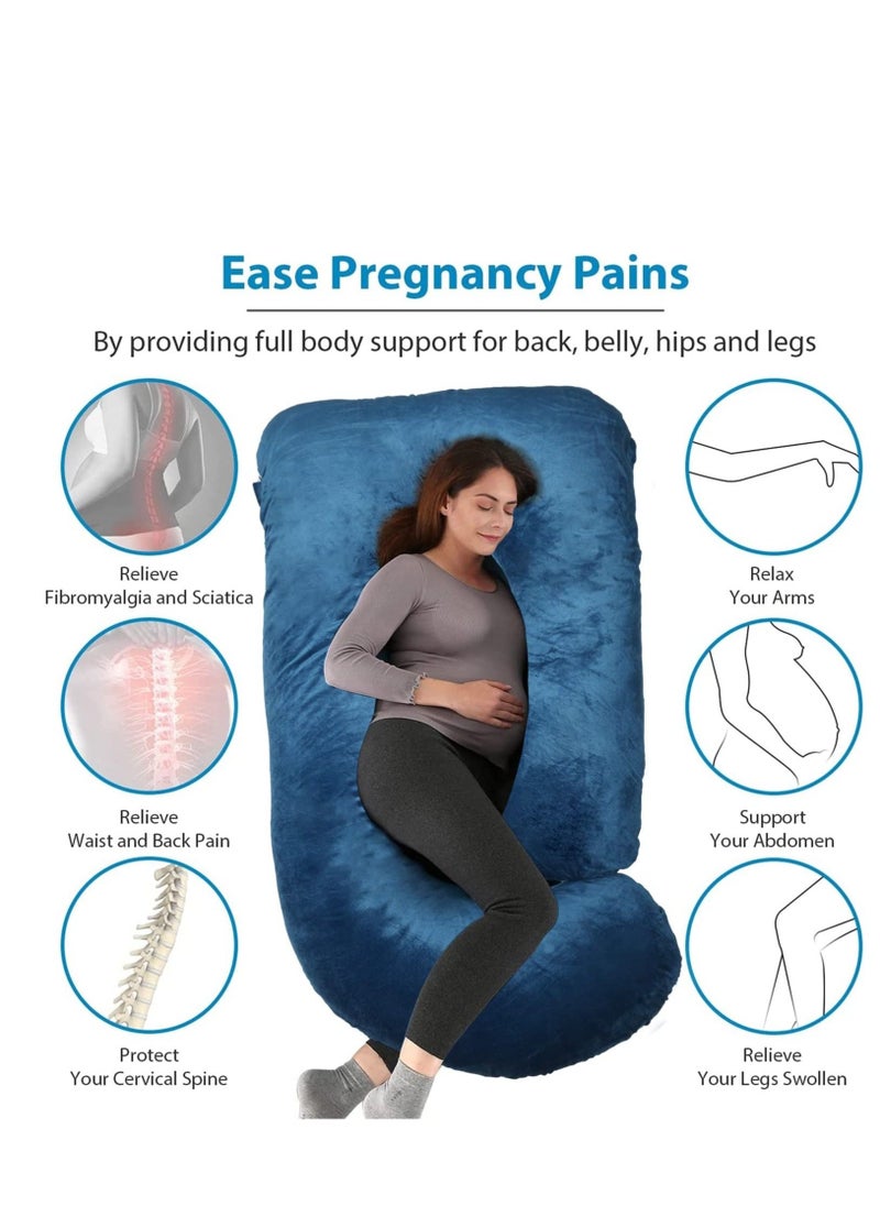 Arabest Pregnancy Pillows, Full Body Pillow with Removable Velvet Cover, Maternity Pillow for Pregnant Women (Dark Blue)  - Image 2