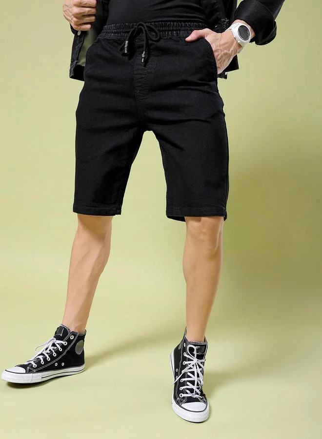 The Indian Garage Co Men Black Solid Slim Fit Shorts