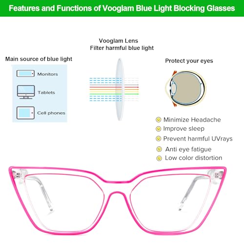 VOOGLAM Oversize Cat Eye Blue Light Blocking Glasses for Women Anti UV Eyestrain Eyewear Lyuba - Image 5