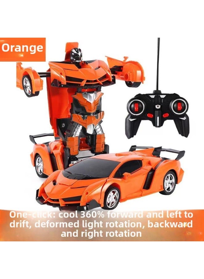 Generic Remote Control Transformable Car Model Robot Rechargeable Racing Car Police Children's Remote Control Sports Boys Toy-Color:Remote Control Deformation Orange (without Battery)  - Image 1