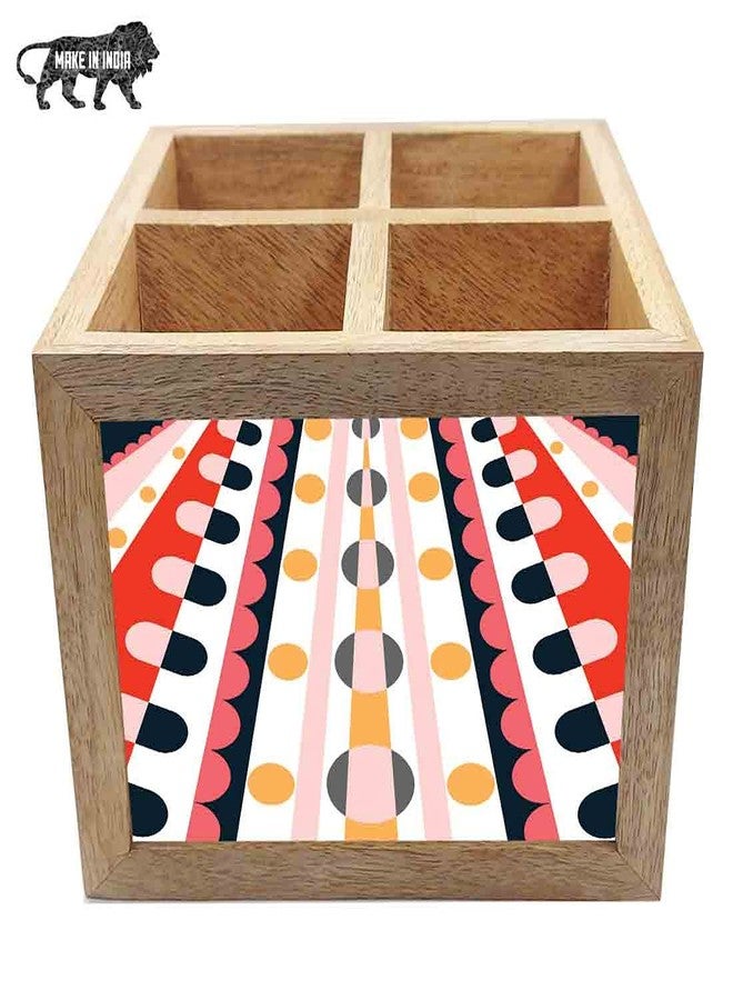 Nutcase Wooden Cutlery Stand Holder Silverware Caddy Spoons Forks Knives Organizer for Dining Table & Kitchen -Made in India-Spoons NOT Included - Retro Design Pattern - Image 5