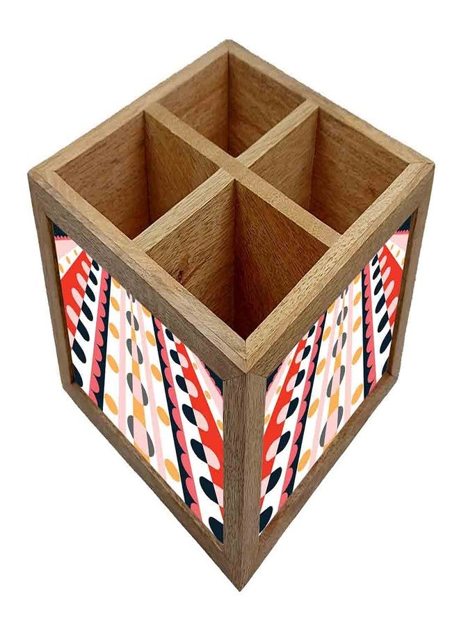 Nutcase Wooden Cutlery Stand Holder Silverware Caddy Spoons Forks Knives Organizer for Dining Table & Kitchen -Made in India-Spoons NOT Included - Retro Design Pattern - Image 2
