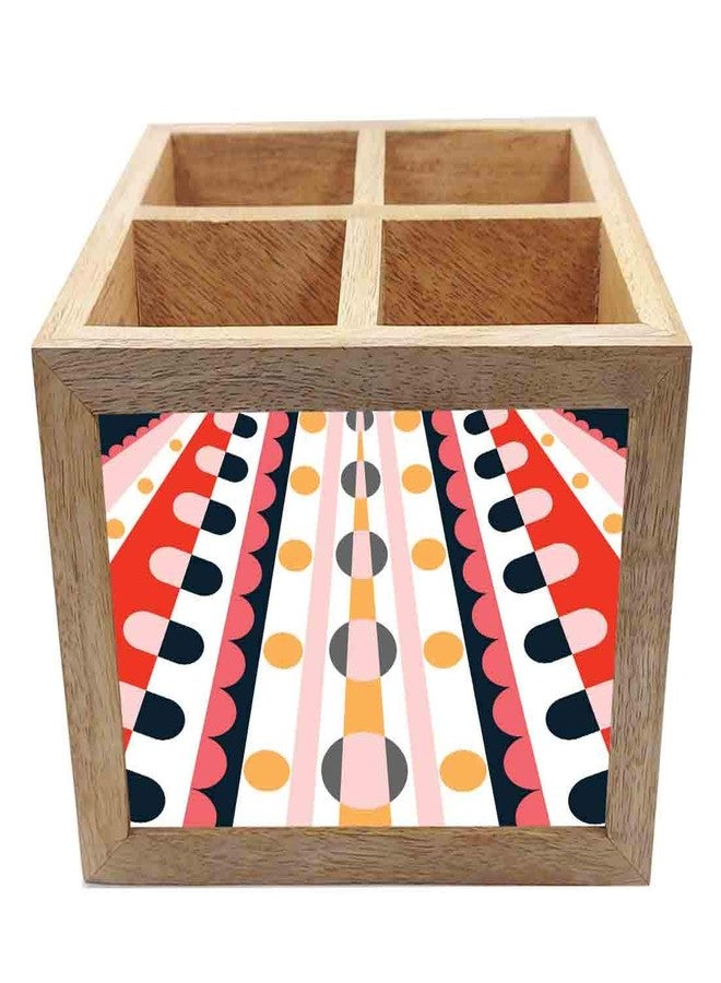 Nutcase Wooden Cutlery Stand Holder Silverware Caddy Spoons Forks Knives Organizer for Dining Table & Kitchen -Made in India-Spoons NOT Included - Retro Design Pattern - Image 3