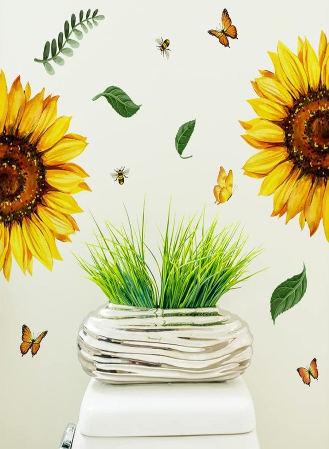 VIOKKO 2Pcs Sunflower Butterfly Toilet Seat Wall Stickers Self-Adhesive Flower Toilet Lid Cover Decals Removable Watercolor Bouquet Toilets Stickers for Bathroom Washroom Restroom Art Decor - Image 4