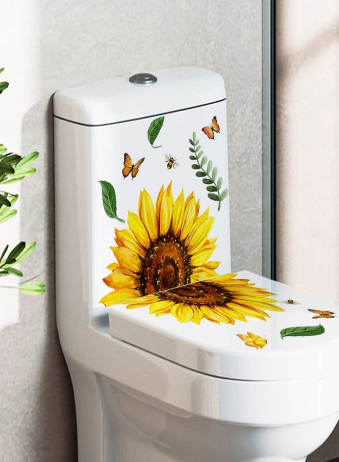 VIOKKO 2Pcs Sunflower Butterfly Toilet Seat Wall Stickers Self-Adhesive Flower Toilet Lid Cover Decals Removable Watercolor Bouquet Toilets Stickers for Bathroom Washroom Restroom Art Decor - Image 3