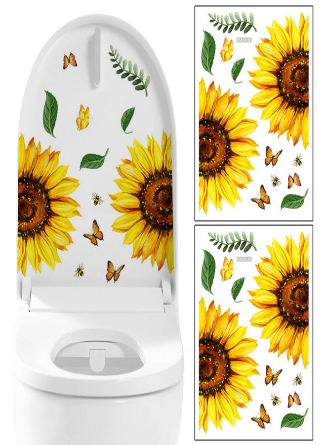 VIOKKO 2Pcs Sunflower Butterfly Toilet Seat Wall Stickers Self-Adhesive Flower Toilet Lid Cover Decals Removable Watercolor Bouquet Toilets Stickers for Bathroom Washroom Restroom Art Decor - Image 1