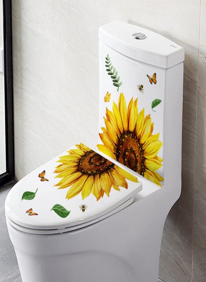 VIOKKO 2Pcs Sunflower Butterfly Toilet Seat Wall Stickers Self-Adhesive Flower Toilet Lid Cover Decals Removable Watercolor Bouquet Toilets Stickers for Bathroom Washroom Restroom Art Decor - Image 5