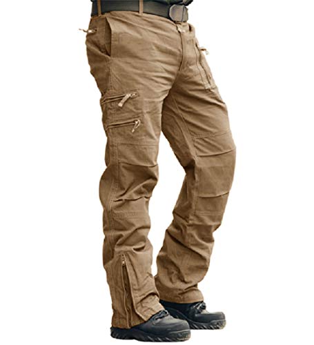 CRYSULLY Men's Working Ripstop Pants Tactical Hiking Stretch Pants Wild Combat Zipper Pockets Trousers Wolf Brown 34 - Image 1