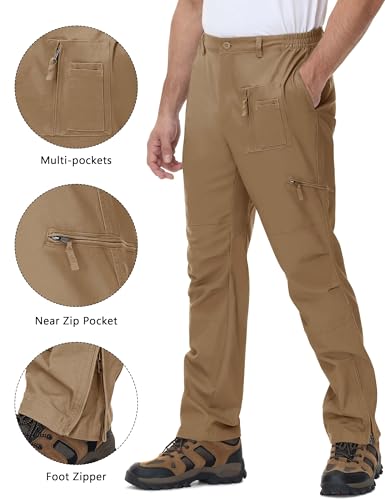 CRYSULLY Men's Working Ripstop Pants Tactical Hiking Stretch Pants Wild Combat Zipper Pockets Trousers Wolf Brown 34 - Image 4