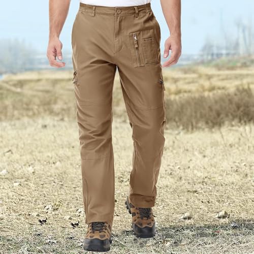 CRYSULLY Men's Working Ripstop Pants Tactical Hiking Stretch Pants Wild Combat Zipper Pockets Trousers Wolf Brown 34 - Image 2