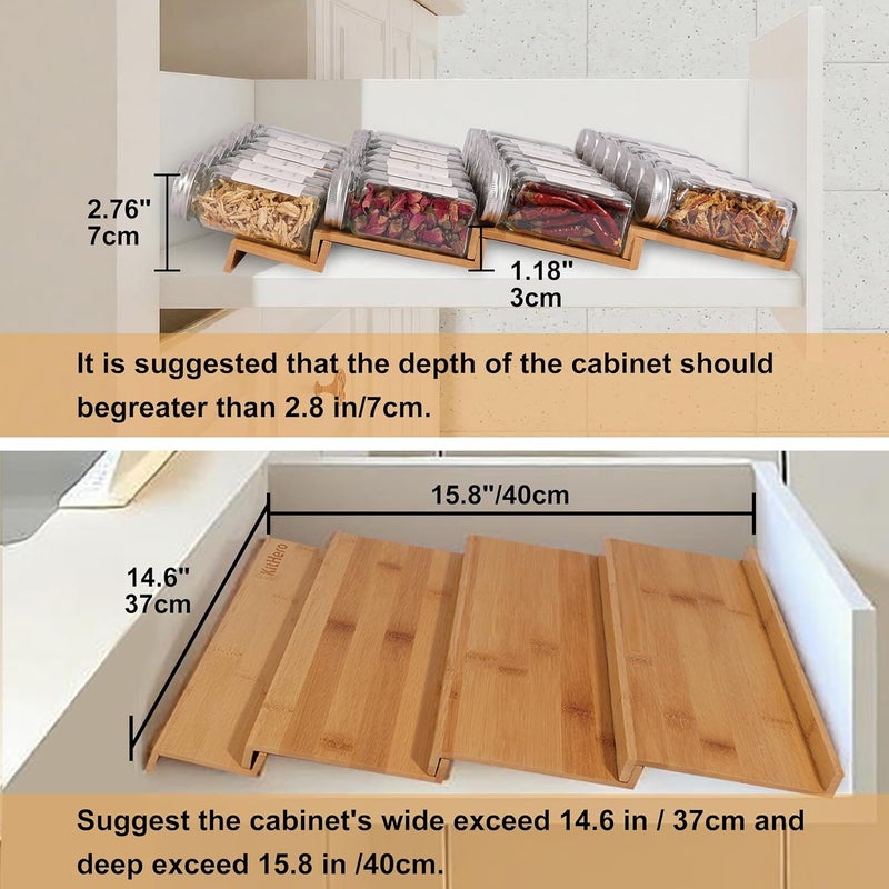 KitHero Spice Drawer Organizer with 28 Spice Jars,216 Labels,25 Non-slip Rubber, Bamboo 4 Tier Seasoning Rack Tray Insert for Kitchen Drawers,Cabinets,Countertop,14.6" Wide x 15.8" Deep - Image 2
